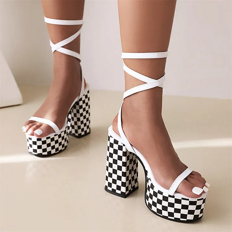Women's Cross Strap Color Block Thick Sole Chunky Heel Platform Sandals