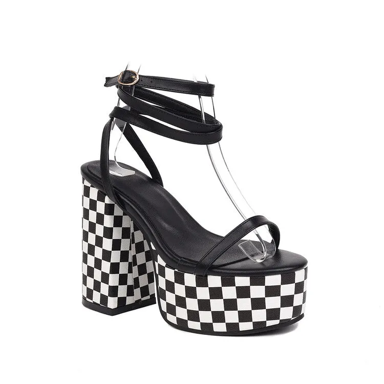 Women's Cross Strap Color Block Thick Sole Chunky Heel Platform Sandals