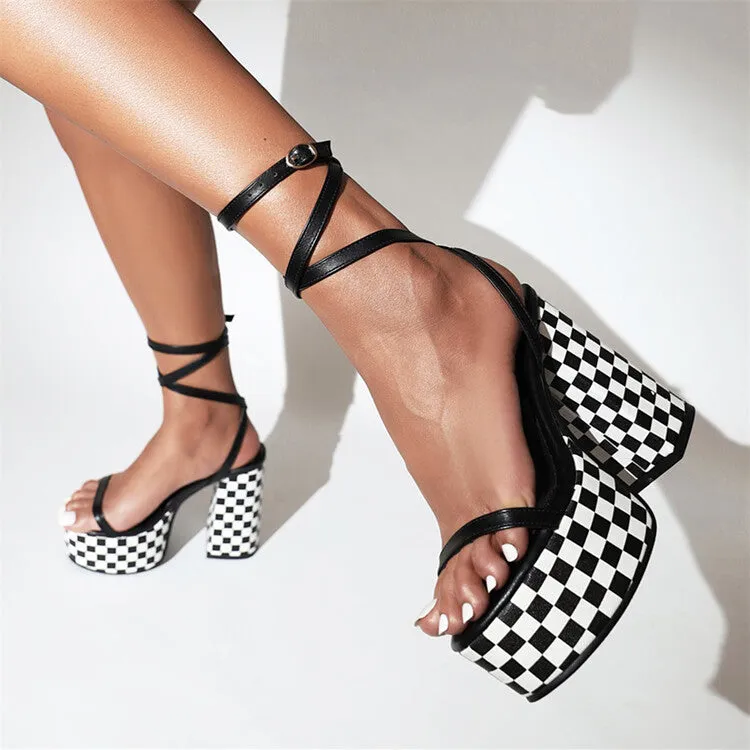 Women's Cross Strap Color Block Thick Sole Chunky Heel Platform Sandals