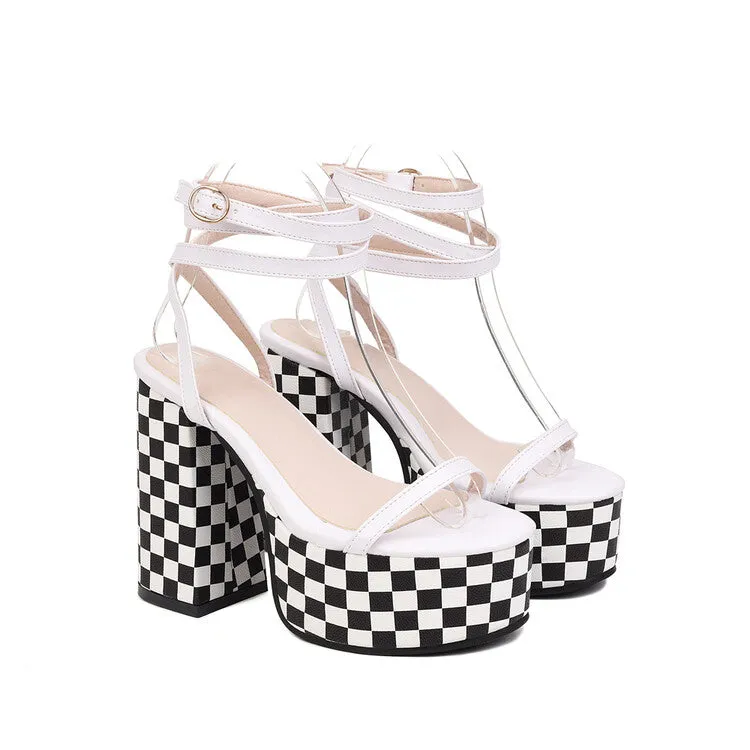 Women's Cross Strap Color Block Thick Sole Chunky Heel Platform Sandals