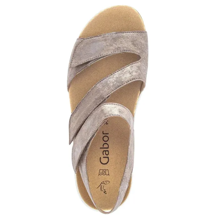 Women's Gabor Shoes | Caruso 3 Strap Low Platform Sandal | Beige Metal
