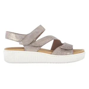 Women's Gabor Shoes | Caruso 3 Strap Low Platform Sandal | Beige Metal
