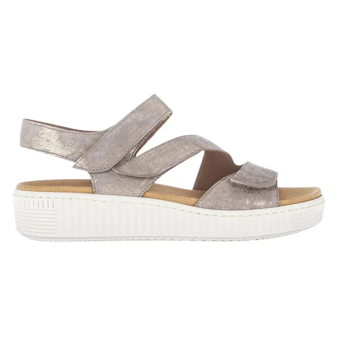 Women's Gabor Shoes | Caruso 3 Strap Low Platform Sandal | Beige Metal