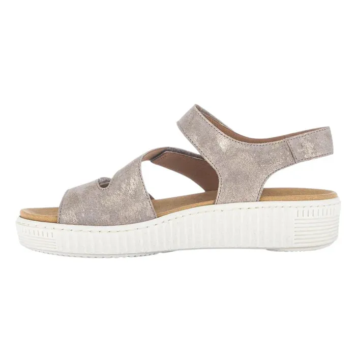 Women's Gabor Shoes | Caruso 3 Strap Low Platform Sandal | Beige Metal