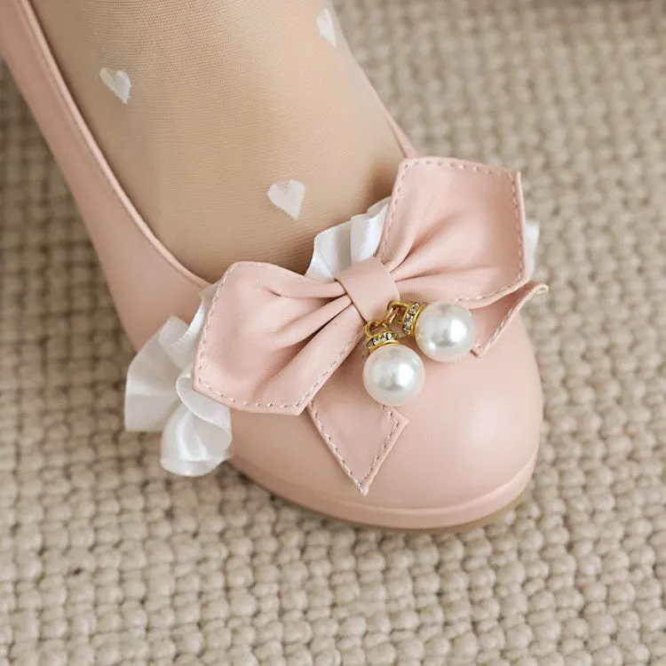 Women's Lace Platform Pumps Mary Janes Shoes with Bowtie