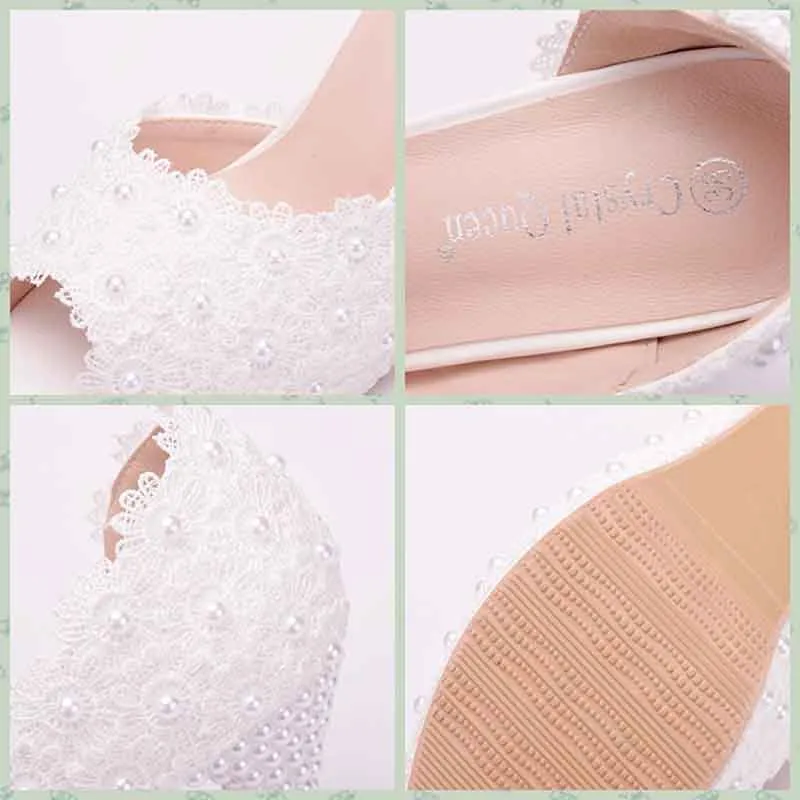 Women's Lace Stiletto High Heels Platform Wedding Pumps Peep Toe Bride Shoes