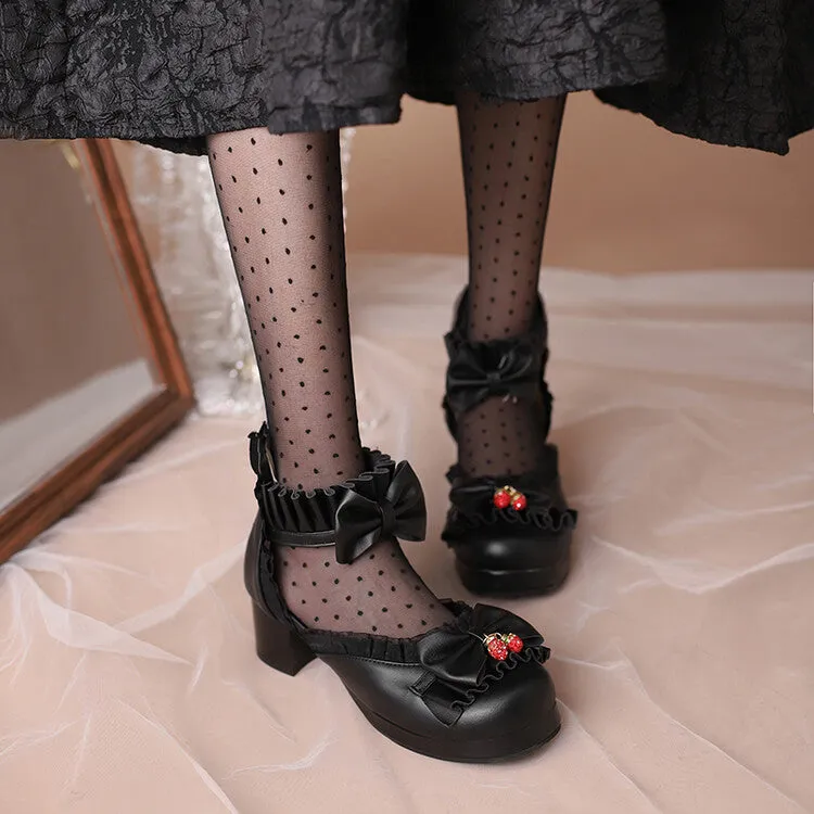 Women's Lolita Lace Bow Tie Block Heel Sandals