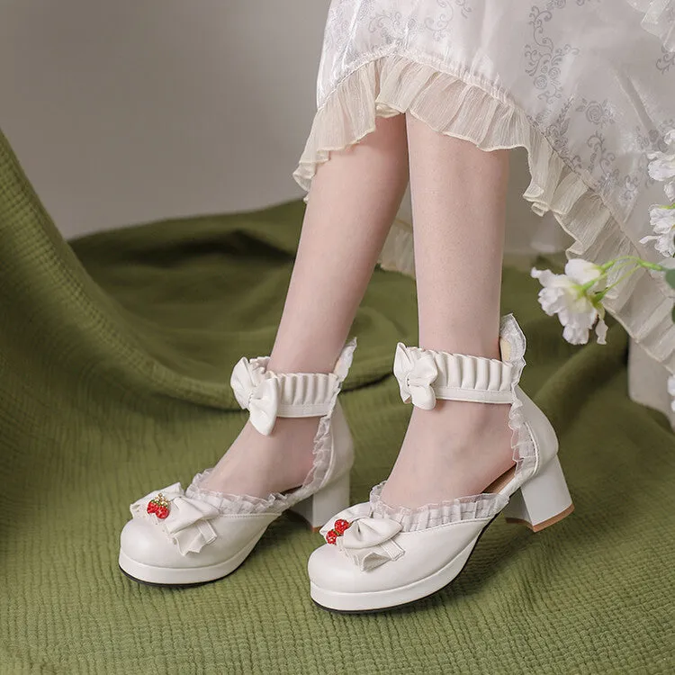 Women's Lolita Lace Bow Tie Block Heel Sandals
