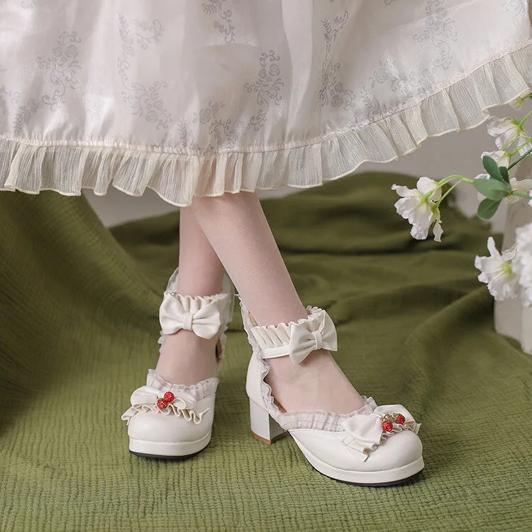 Women's Lolita Lace Bow Tie Block Heel Sandals