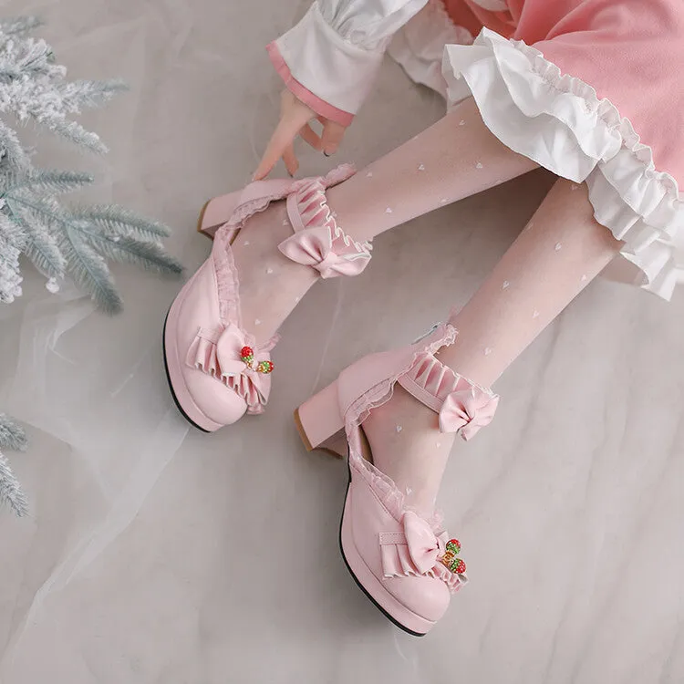 Women's Lolita Lace Bow Tie Block Heel Sandals