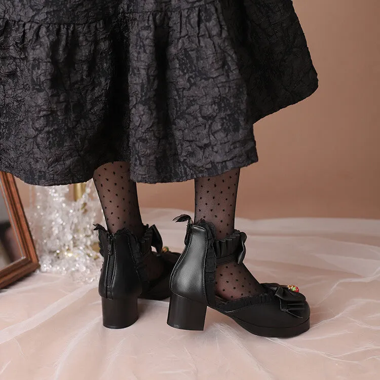Women's Lolita Lace Bow Tie Block Heel Sandals