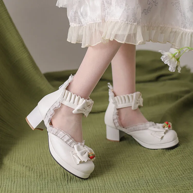 Women's Lolita Lace Bow Tie Block Heel Sandals