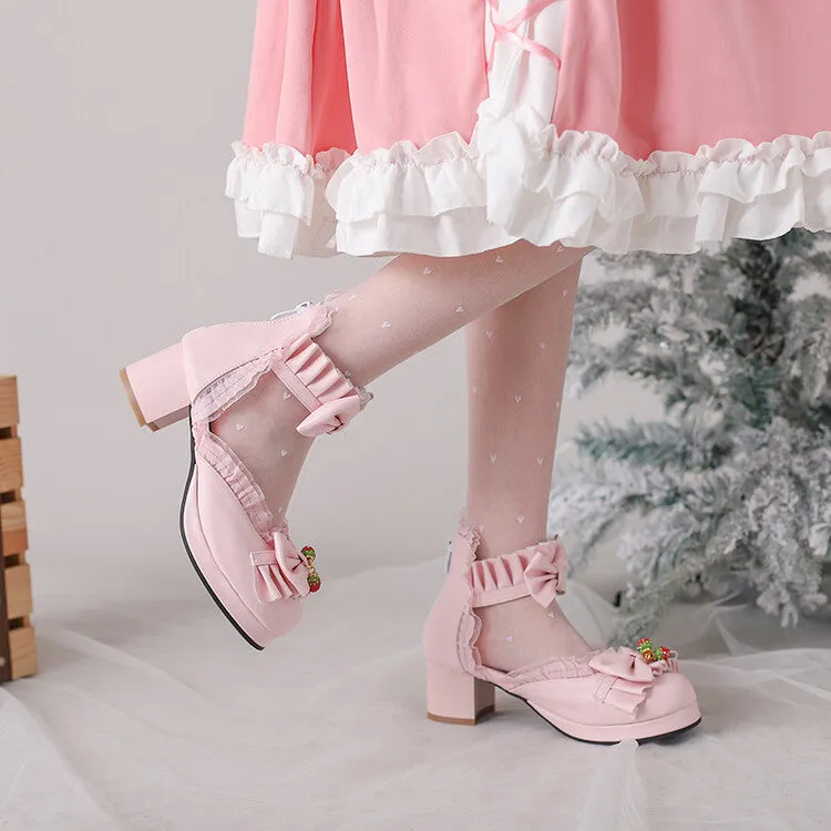 Women's Lolita Lace Bow Tie Block Heel Sandals
