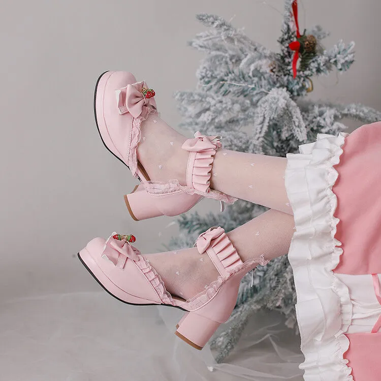 Women's Lolita Lace Bow Tie Block Heel Sandals
