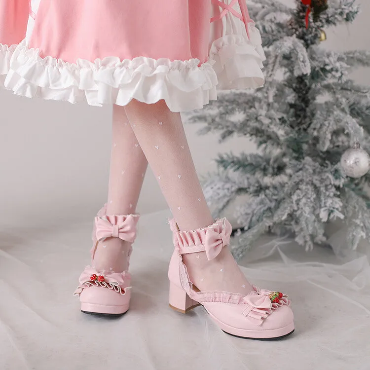 Women's Lolita Lace Bow Tie Block Heel Sandals