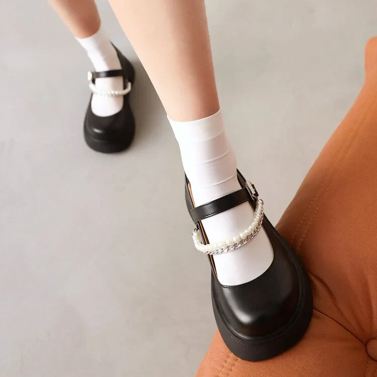Women's Lolita Pearls Beading Platform Flats Shoes