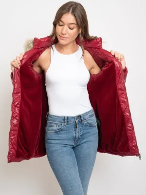 WOMEN'S LONG HOODED FAUX FUR LINED QUILTED JACKET