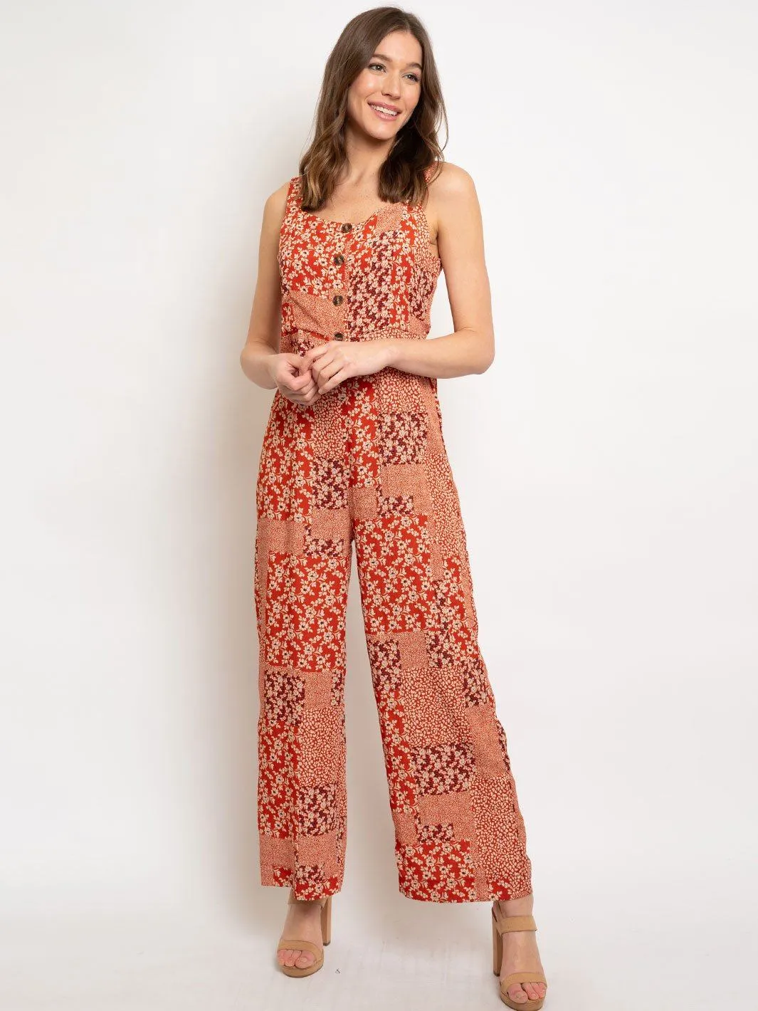 WOMEN'S MULTI PRINT SLEEVELESS JUMPSUIT