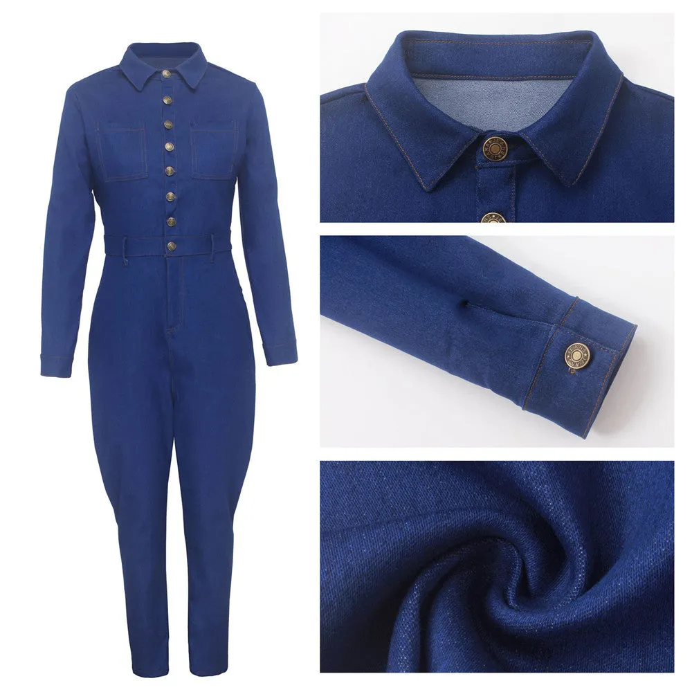 Women's One Piece Denim Jumpsuit Sexy Slim Romper Jeans