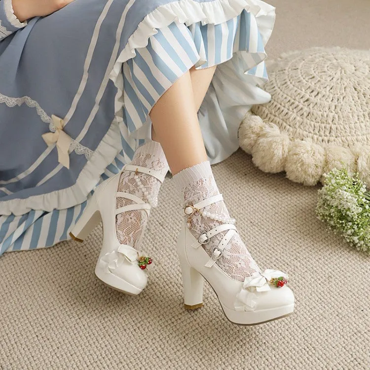 Women's Platform Pumps Buckle Mary Janes Shoes with Bowtie