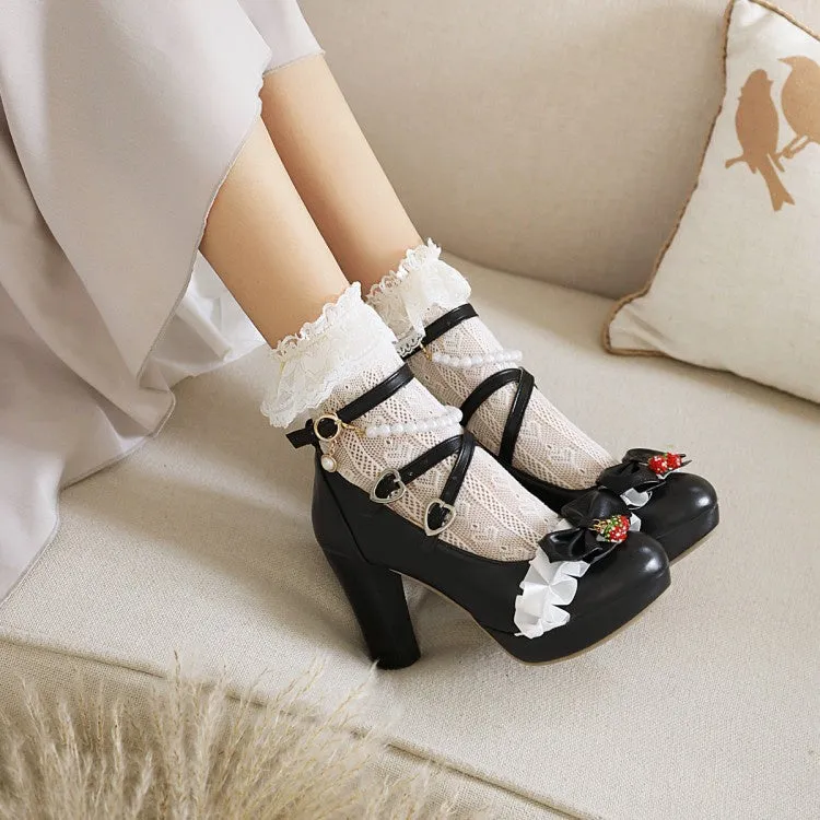 Women's Platform Pumps Buckle Mary Janes Shoes with Bowtie