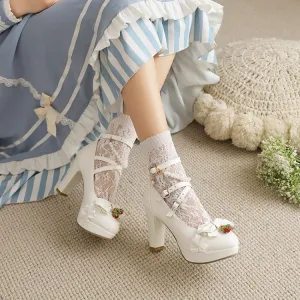Women's Platform Pumps Buckle Mary Janes Shoes with Bowtie