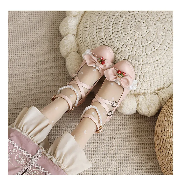 Women's Platform Pumps Buckle Mary Janes Shoes with Bowtie