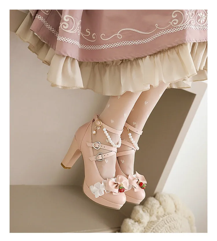 Women's Platform Pumps Buckle Mary Janes Shoes with Bowtie