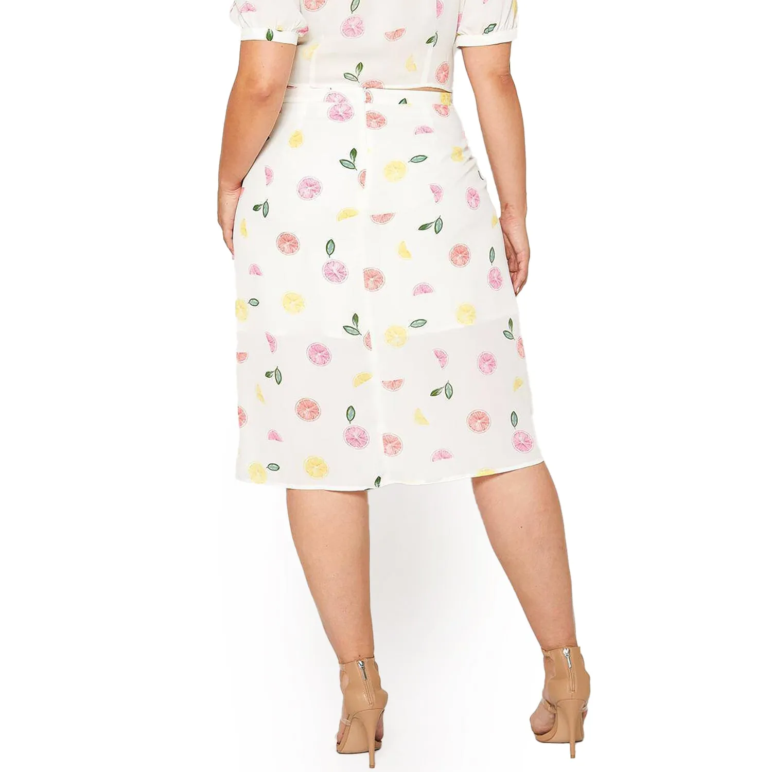 Women's Plus Size Button Front Midi Skirt in Fruit Punch
