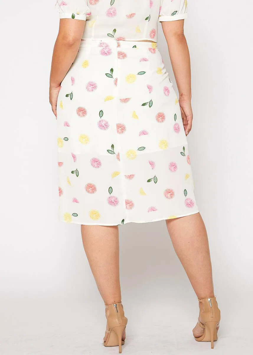 Women's Plus Size Button Front Midi Skirt in Fruit Punch