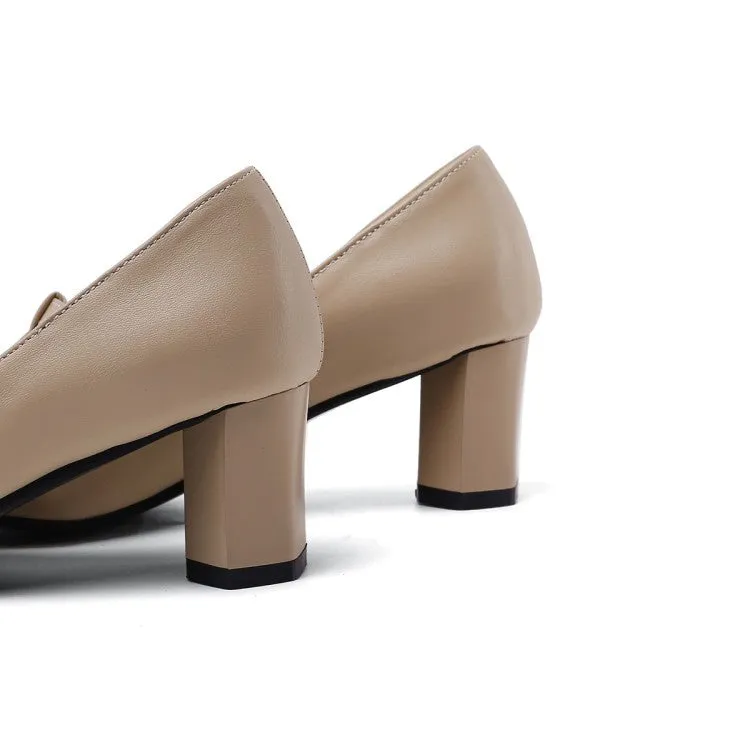 Women's Pointed Toe Buckle High Heel Chunky Pumps
