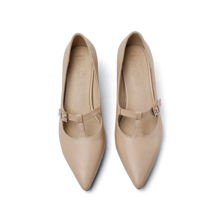 Women's Pointed Toe Buckle High Heel Chunky Pumps