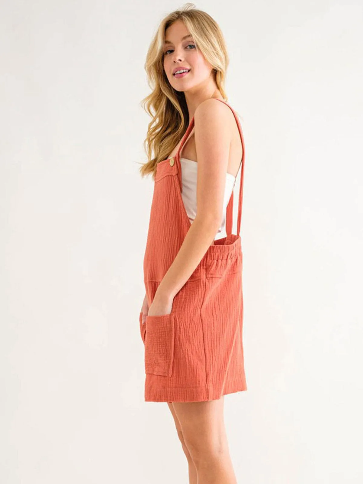 WOMEN'S SLEEVELESS FRONT POCKETS OVERALL