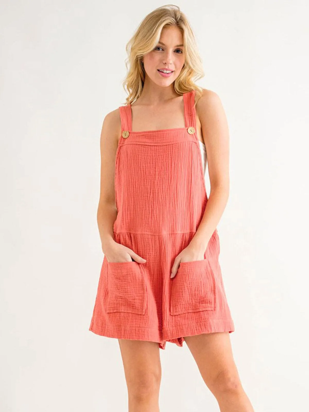 WOMEN'S SLEEVELESS FRONT POCKETS OVERALL