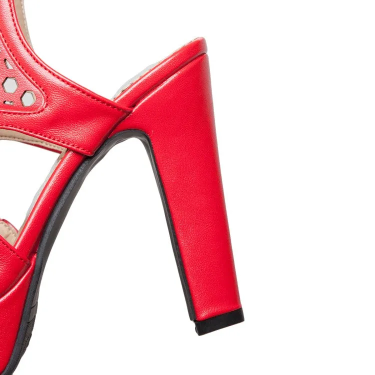 Women's Solid Color Hollow Out Chunky Heel Platform Sandals