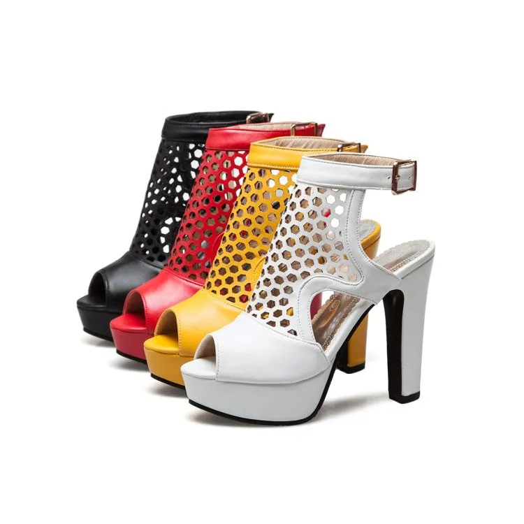 Women's Solid Color Hollow Out Chunky Heel Platform Sandals