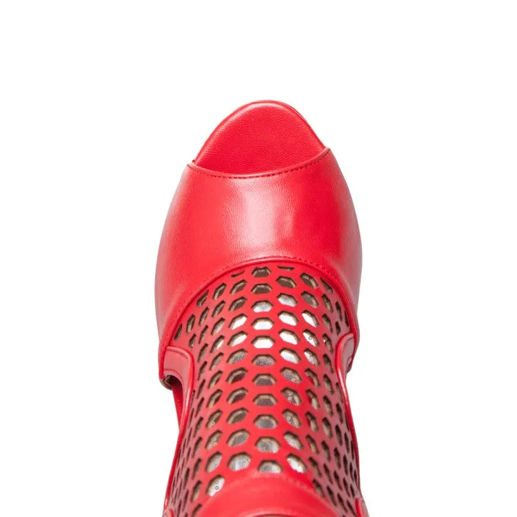 Women's Solid Color Hollow Out Chunky Heel Platform Sandals