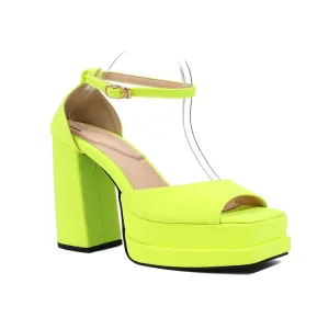 Women's Solid Color Peep Toe Thick Sole Block Heel Platform Sandals