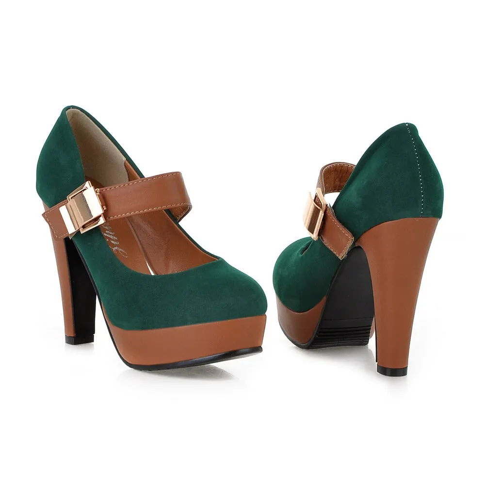 Women's Suede High Heel Platform Pumps Shoes 7140