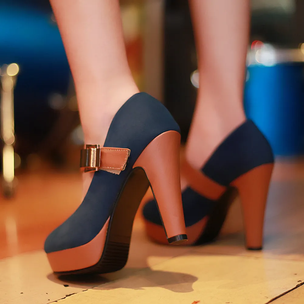 Women's Suede High Heel Platform Pumps Shoes 7140