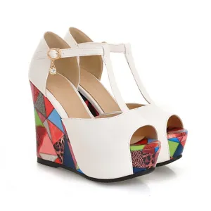 Women's T Strap Platform Wedges High Heel Sandals