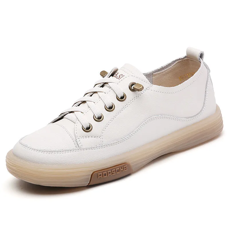 Women's White Spring British Style Soft Bottom Casual Shoes