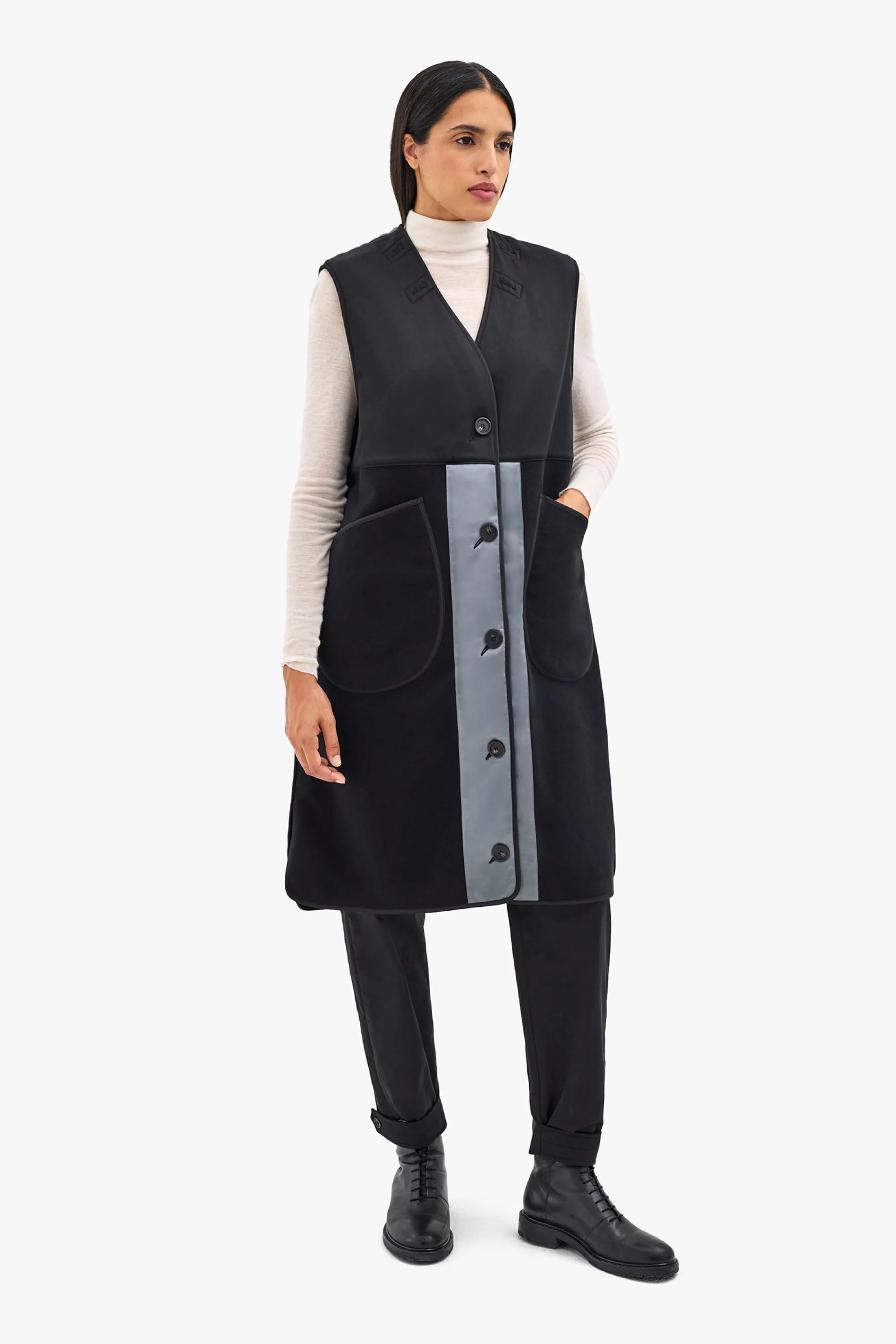 Wool & Satin Quilt Vest - Black & Anthracite / Dark Olive & Black