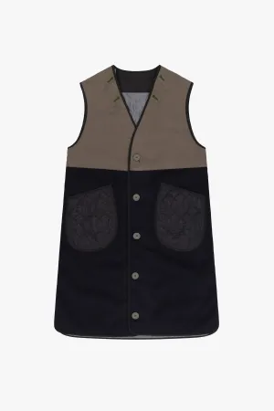 Wool & Satin Quilt Vest - Black & Anthracite / Dark Olive & Black