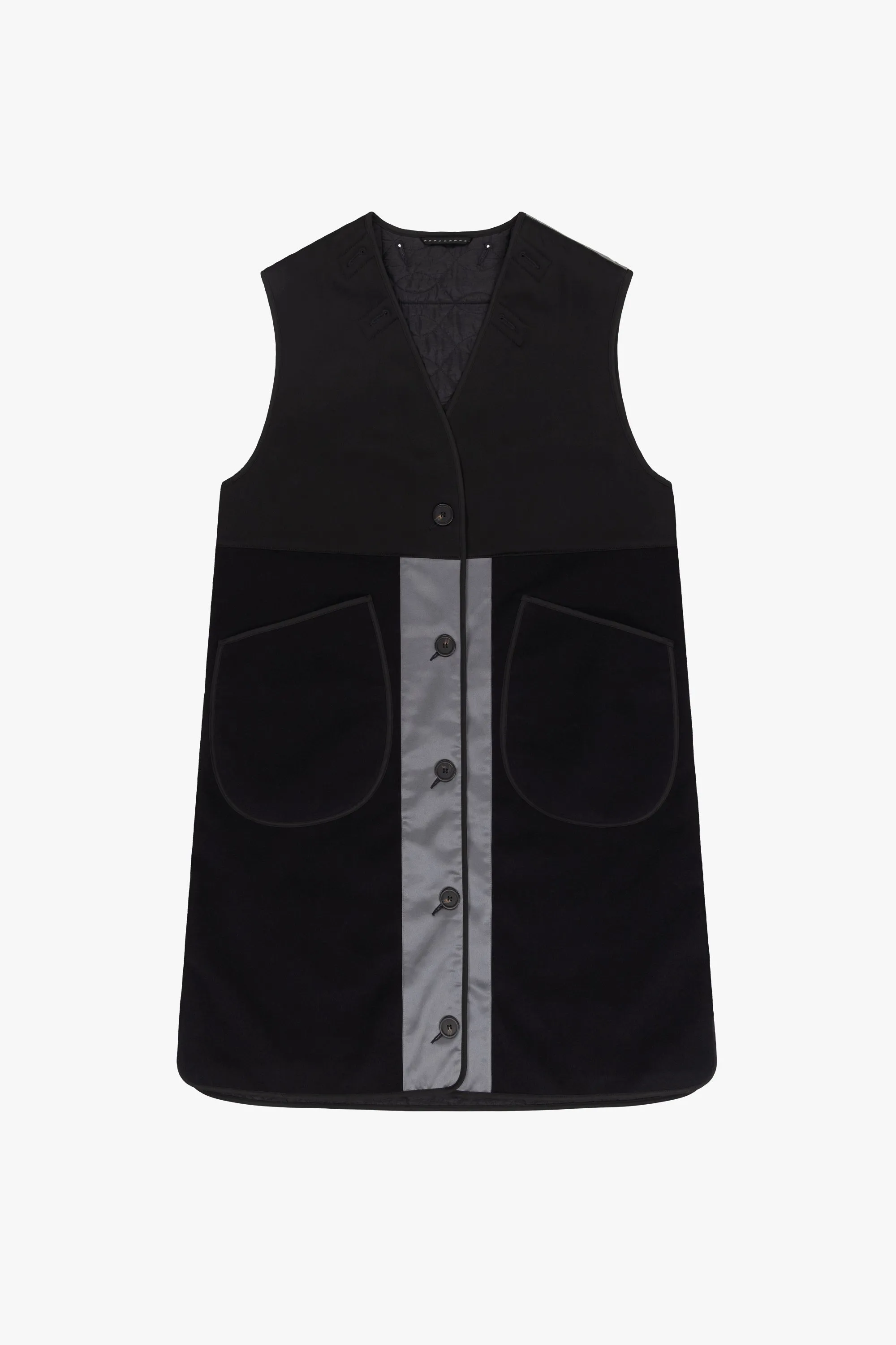 Wool & Satin Quilt Vest - Black & Anthracite / Dark Olive & Black