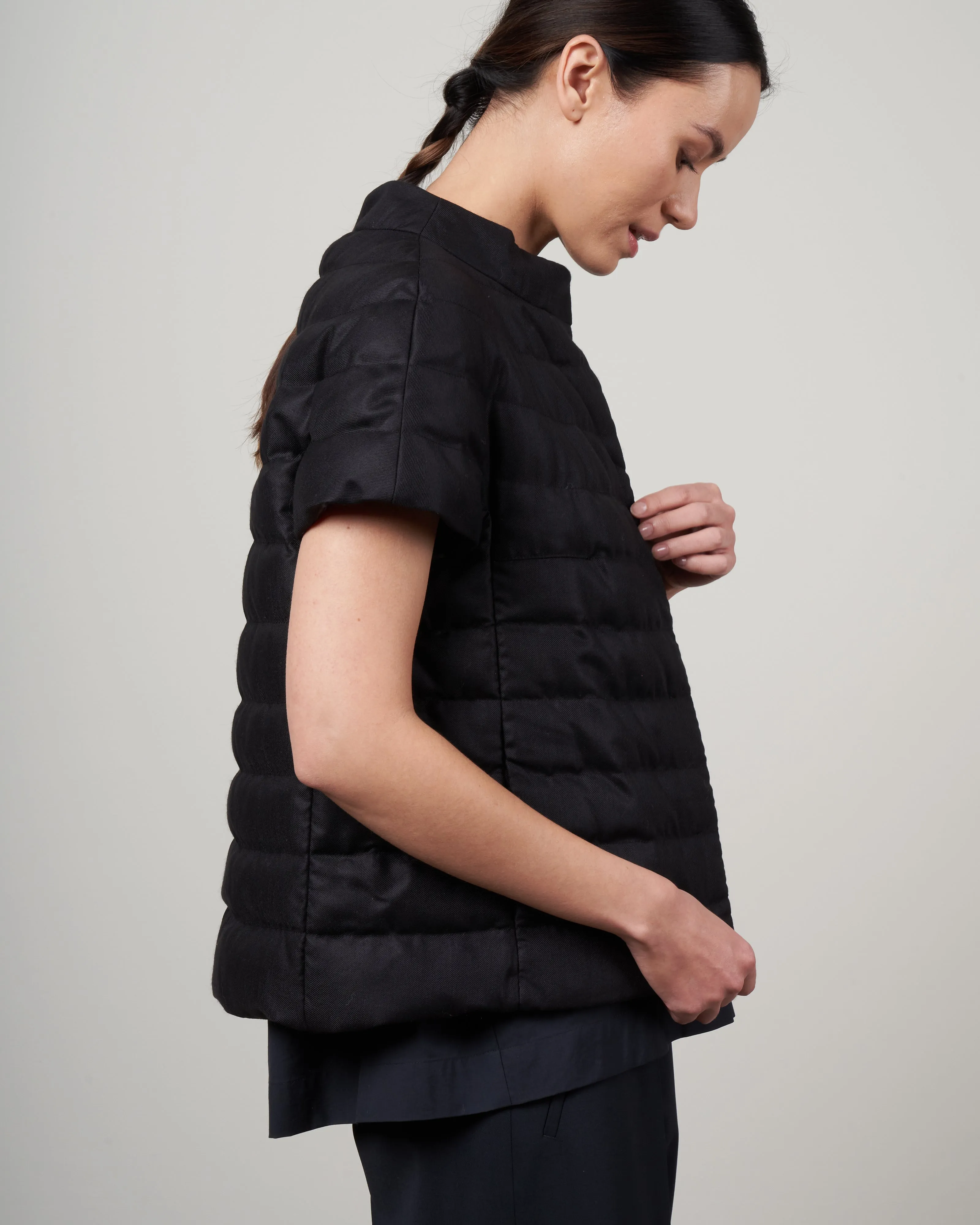 wool blend down cap sleeve - nero
