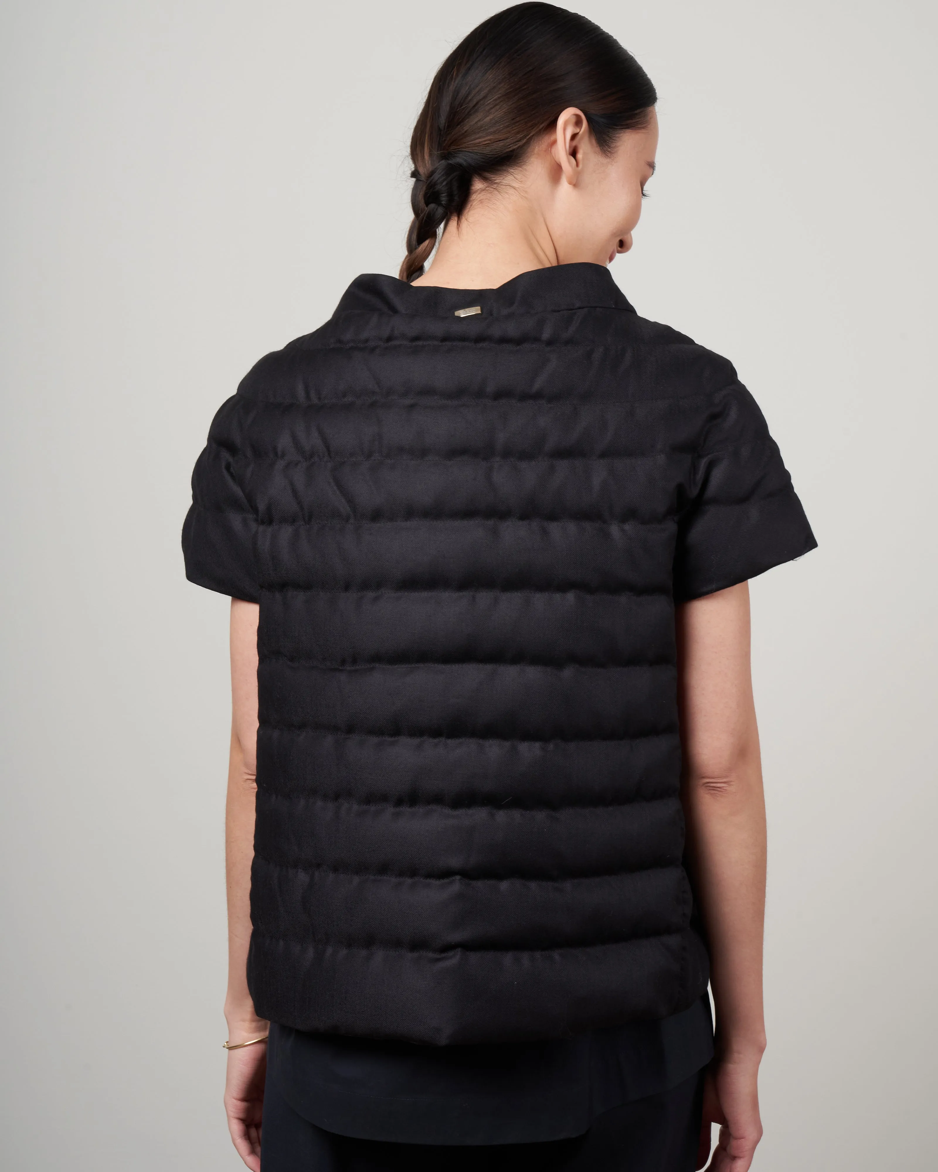 wool blend down cap sleeve - nero