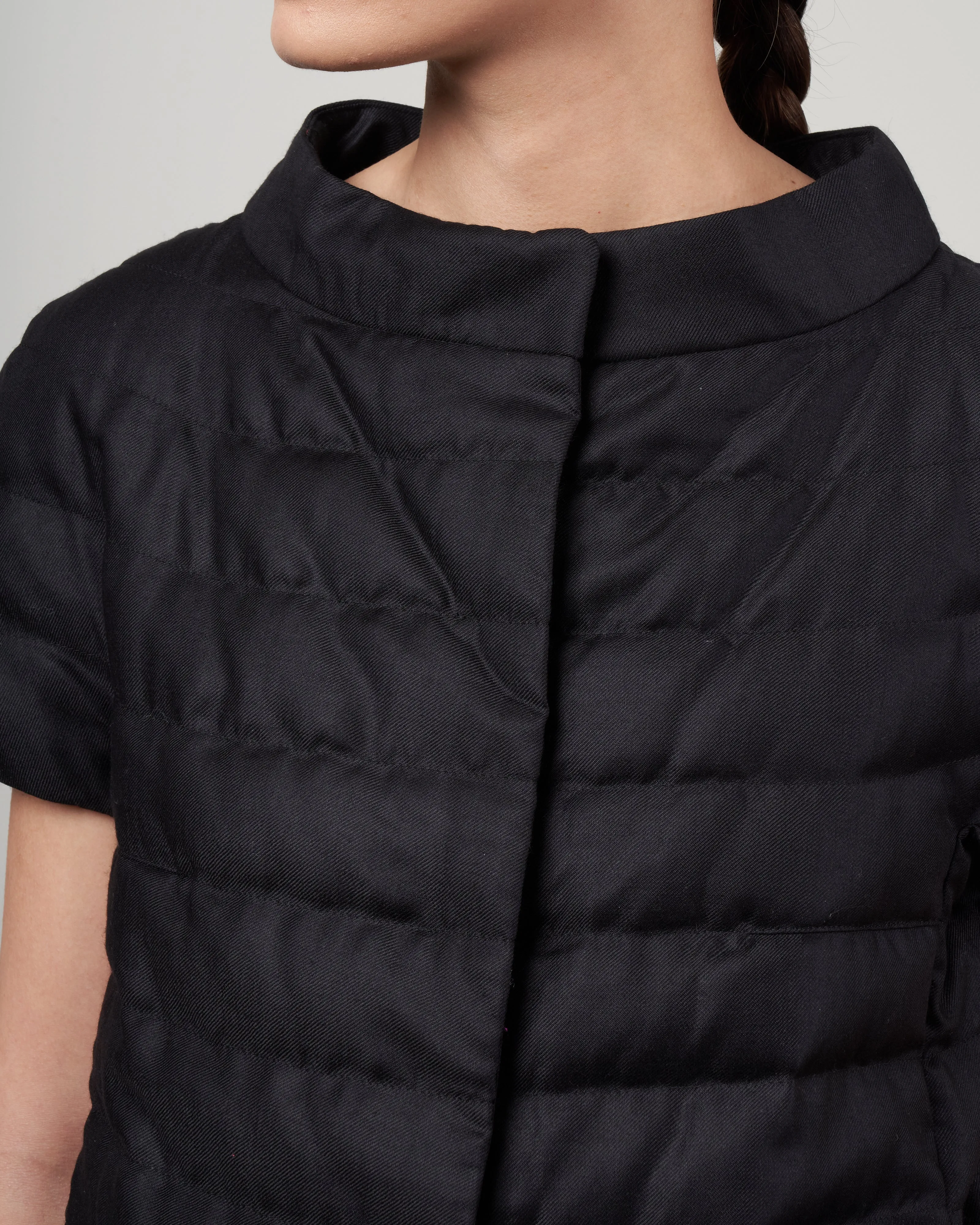 wool blend down cap sleeve - nero