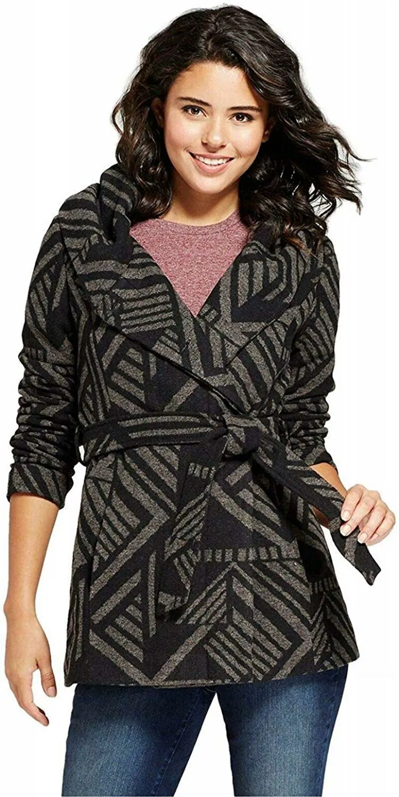 Xhilaration Women's Faux Wool Coat Cowl Neck Jacket Black Small