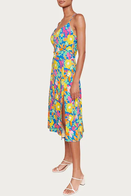 YARA FLORAL-PRINT STRETCH-RAYON MIDI DRESS